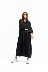 Collared Puff Sleeve Dress - Black