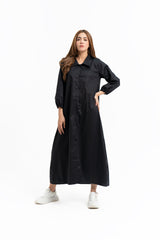 Collared Puff Sleeve Dress - Black