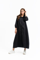 Collared Puff Sleeve Dress - Black