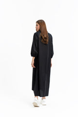 Collared Puff Sleeve Dress - Black