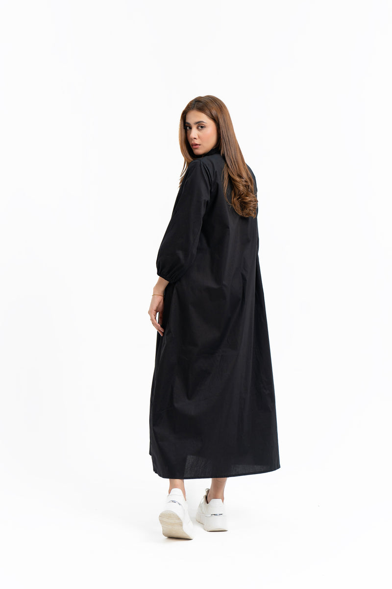 Collared Puff Sleeve Dress - Black