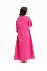 Collared Puff Sleeve Dress - Fuchsia Pink