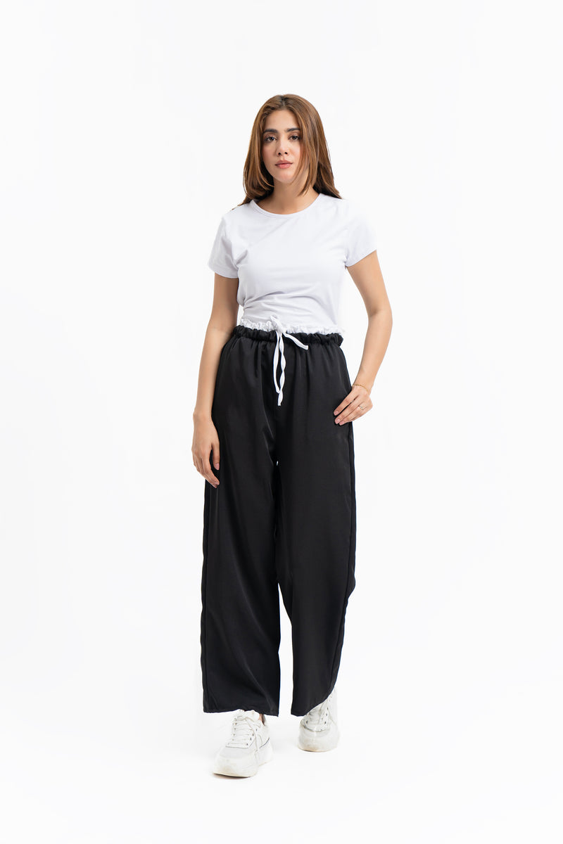 Double Belt Wide Leg Pant - Black