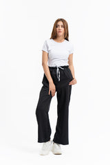 Double Belt Wide Leg Pant - Black