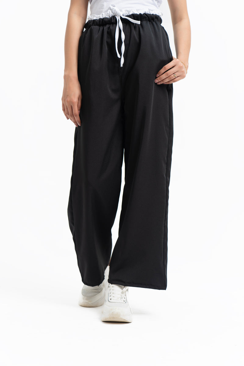 Double Belt Wide Leg Pant - Black