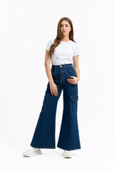 Wide Leg Cargo Jean - Dark Blue