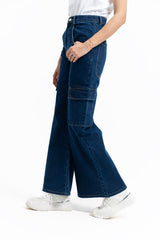 Wide Leg Cargo Jean - Dark Blue