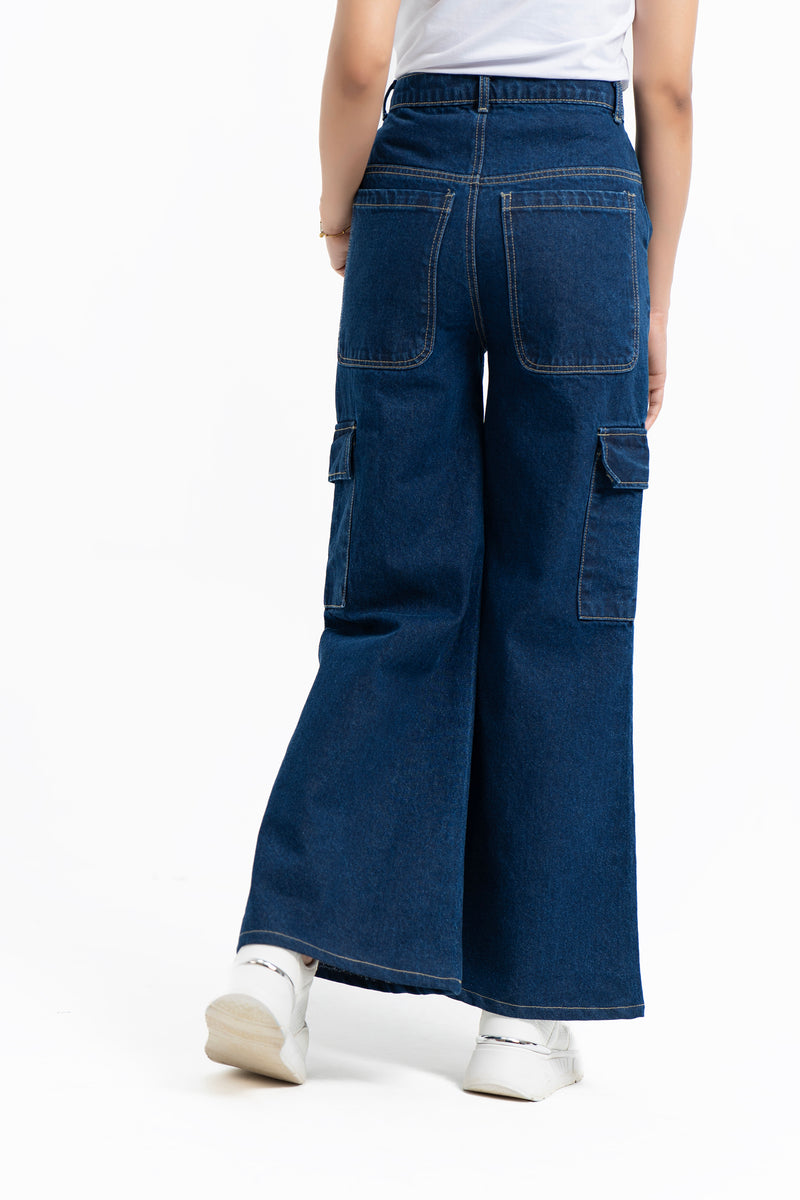 Wide Leg Cargo Jean - Dark Blue