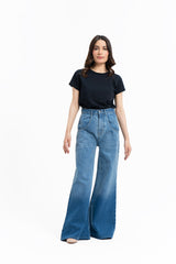 Skater Wide Leg Jean - Mid Blue