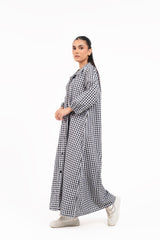 Collared Puff Sleeve Dress - Black White Gingham Check