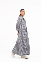 Collared Puff Sleeve Dress - Black White Gingham Check