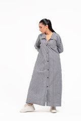 Collared Puff Sleeve Dress - Black White Gingham Check