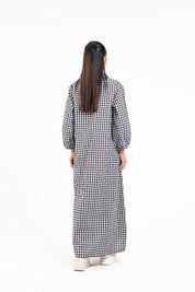 Collared Puff Sleeve Dress - Black White Gingham Check