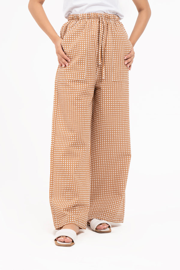 Drawstring Pant  - Brown White Gingham Check