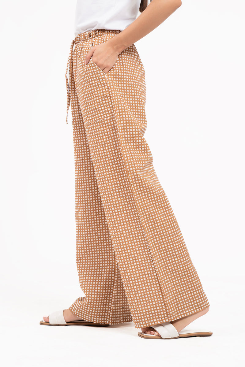 Drawstring Pant  - Brown White Gingham Check