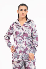 Silk Long Sleeve Shirt - Purple and White Floral