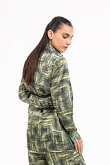 Silk Long Sleeve Shirt - Green & Black Geometric Print