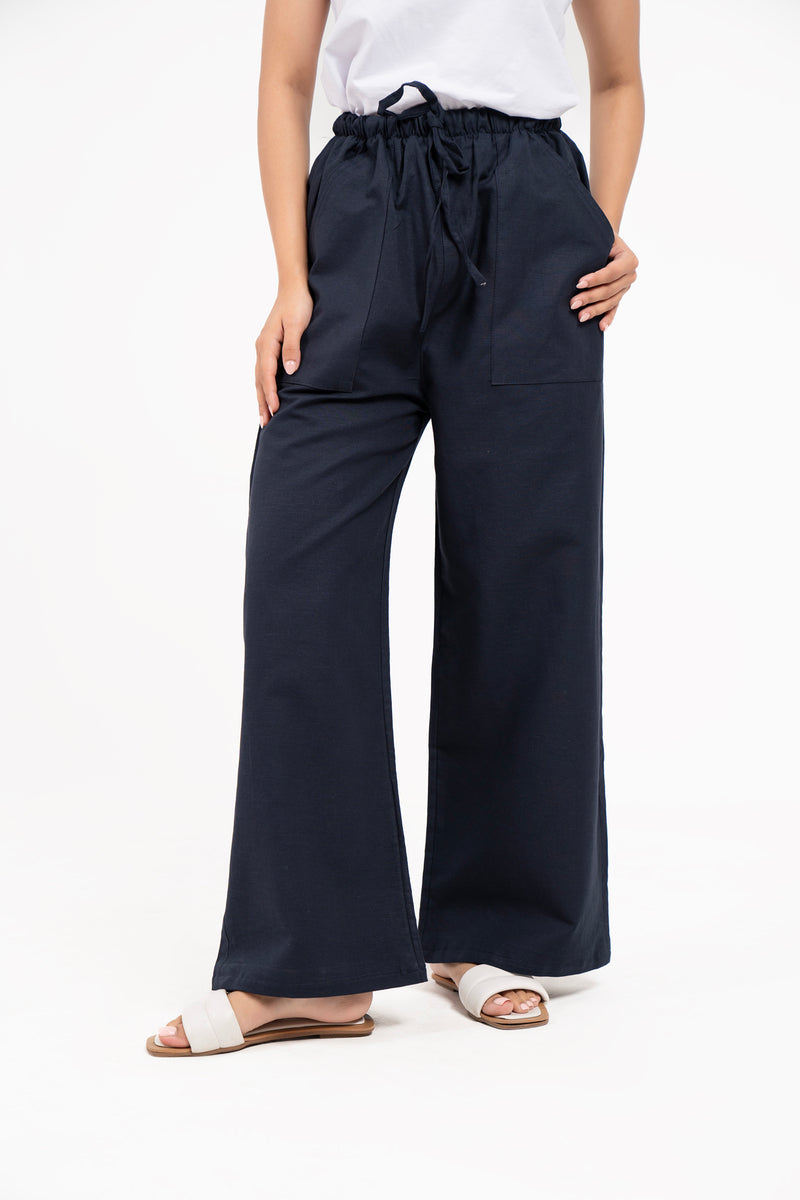 Drawstring Linen Pant - Black