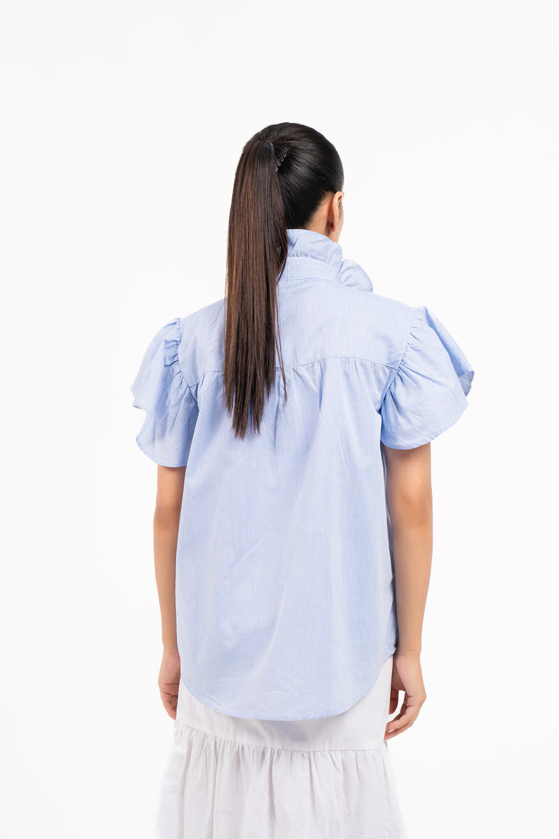 Flutter Sleeve Blouse - Sky Blue