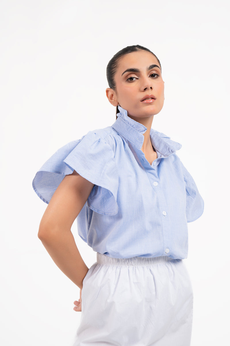 Flutter Sleeve Blouse - Sky Blue