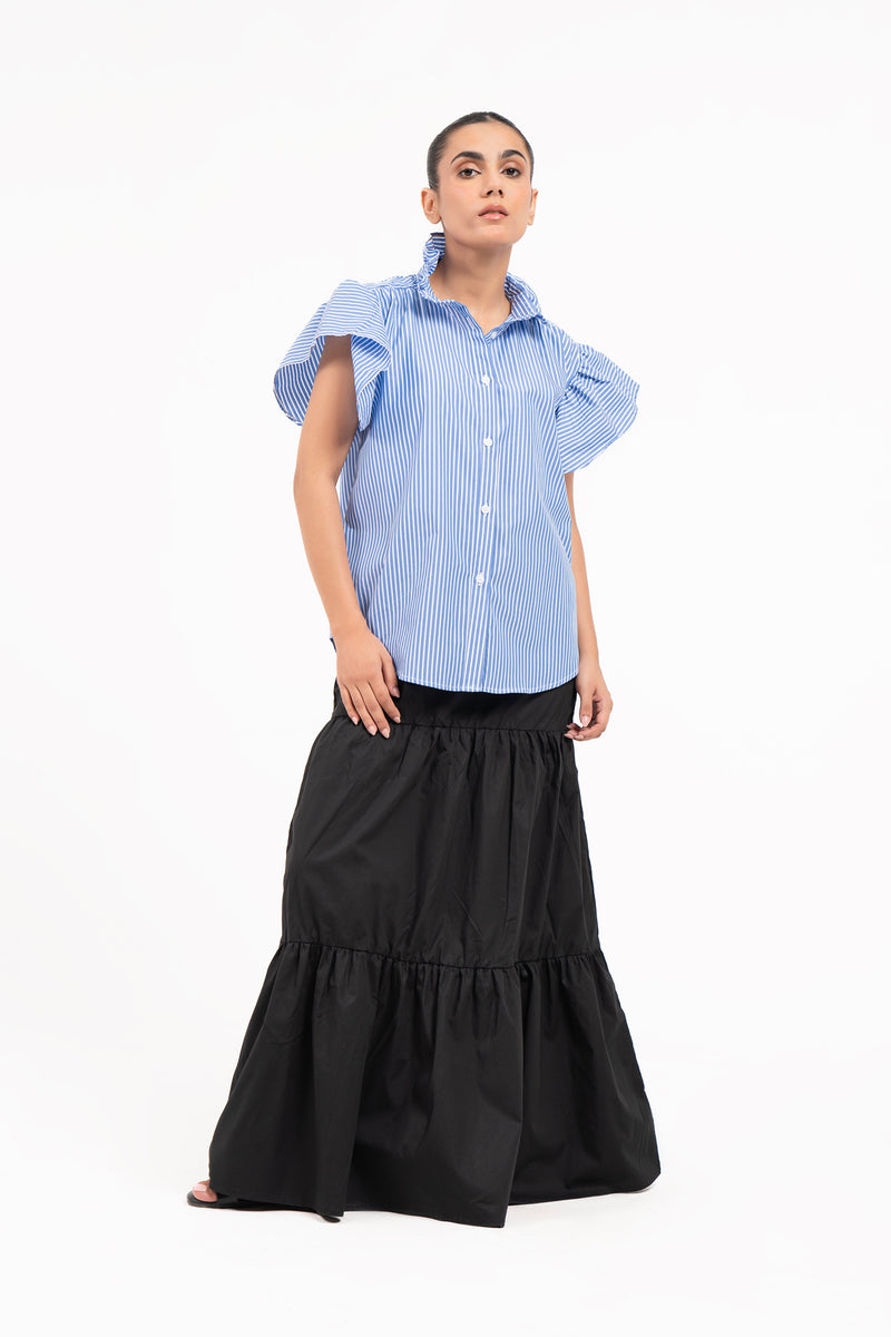 Ruffle Long Skirt - Black