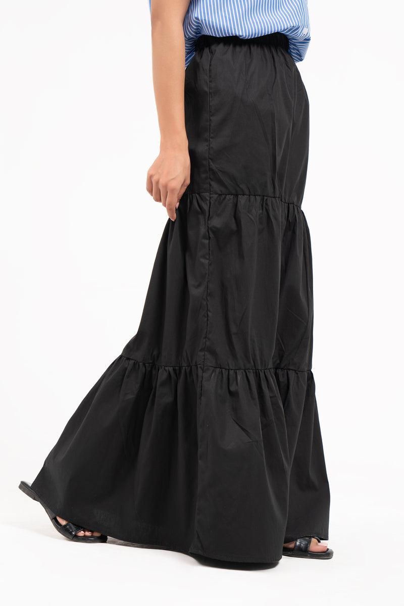 Ruffle Long Skirt - Black