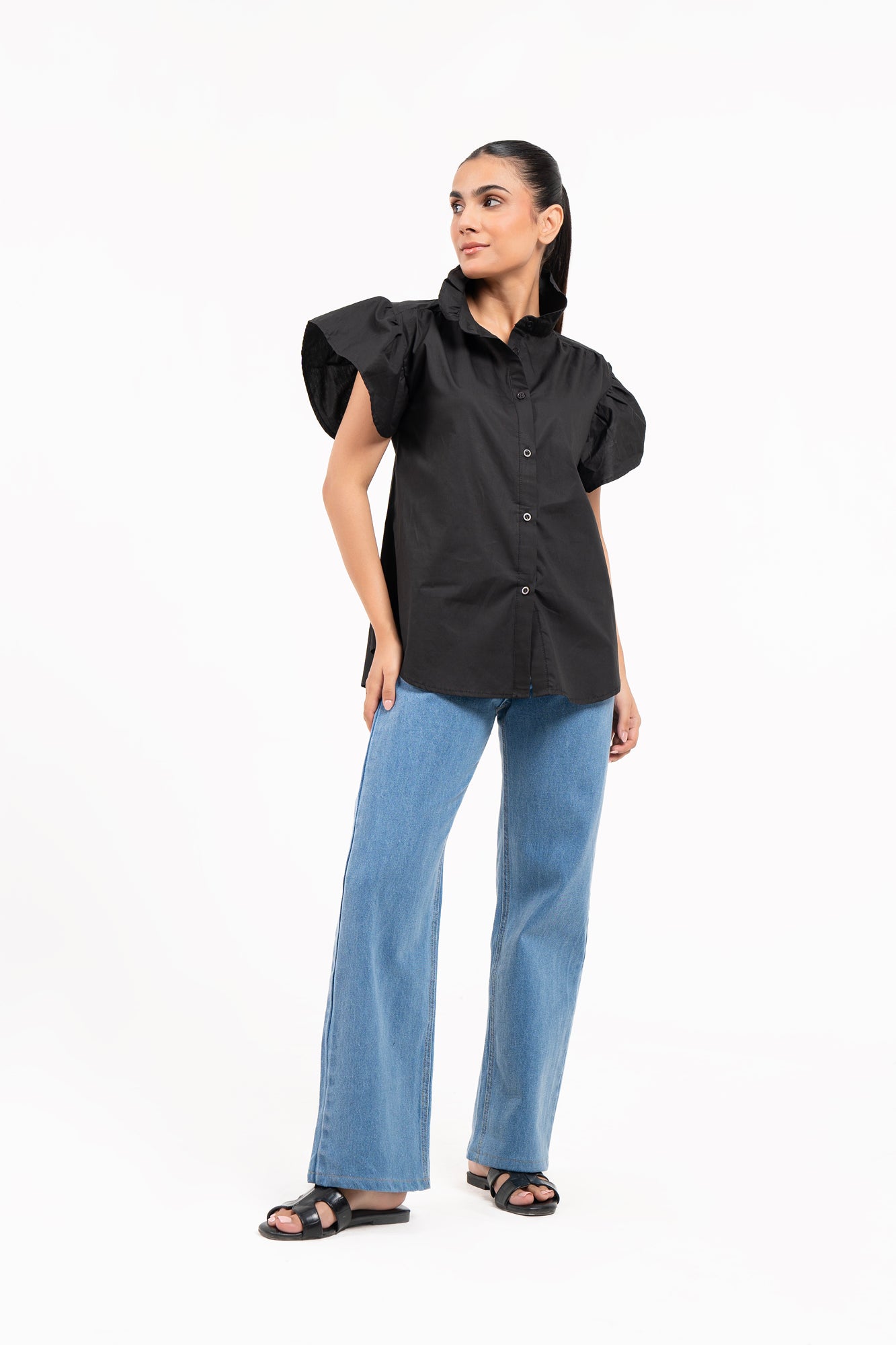 Flutter Sleeve Blouse - Black