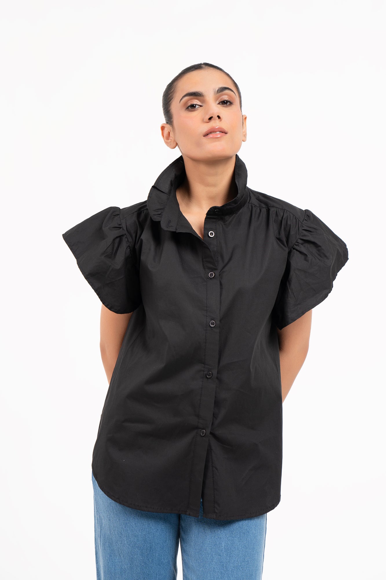 Flutter Sleeve Blouse - Black