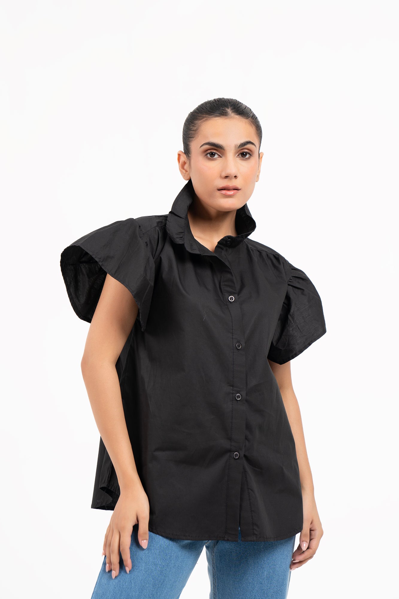 Flutter Sleeve Blouse - Black