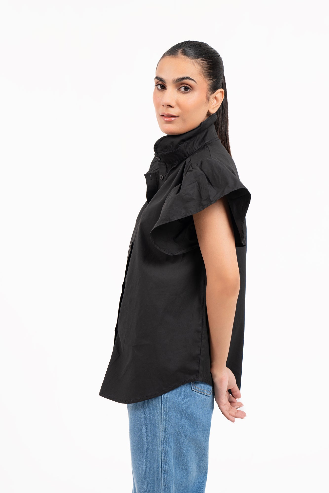 Flutter Sleeve Blouse - Black