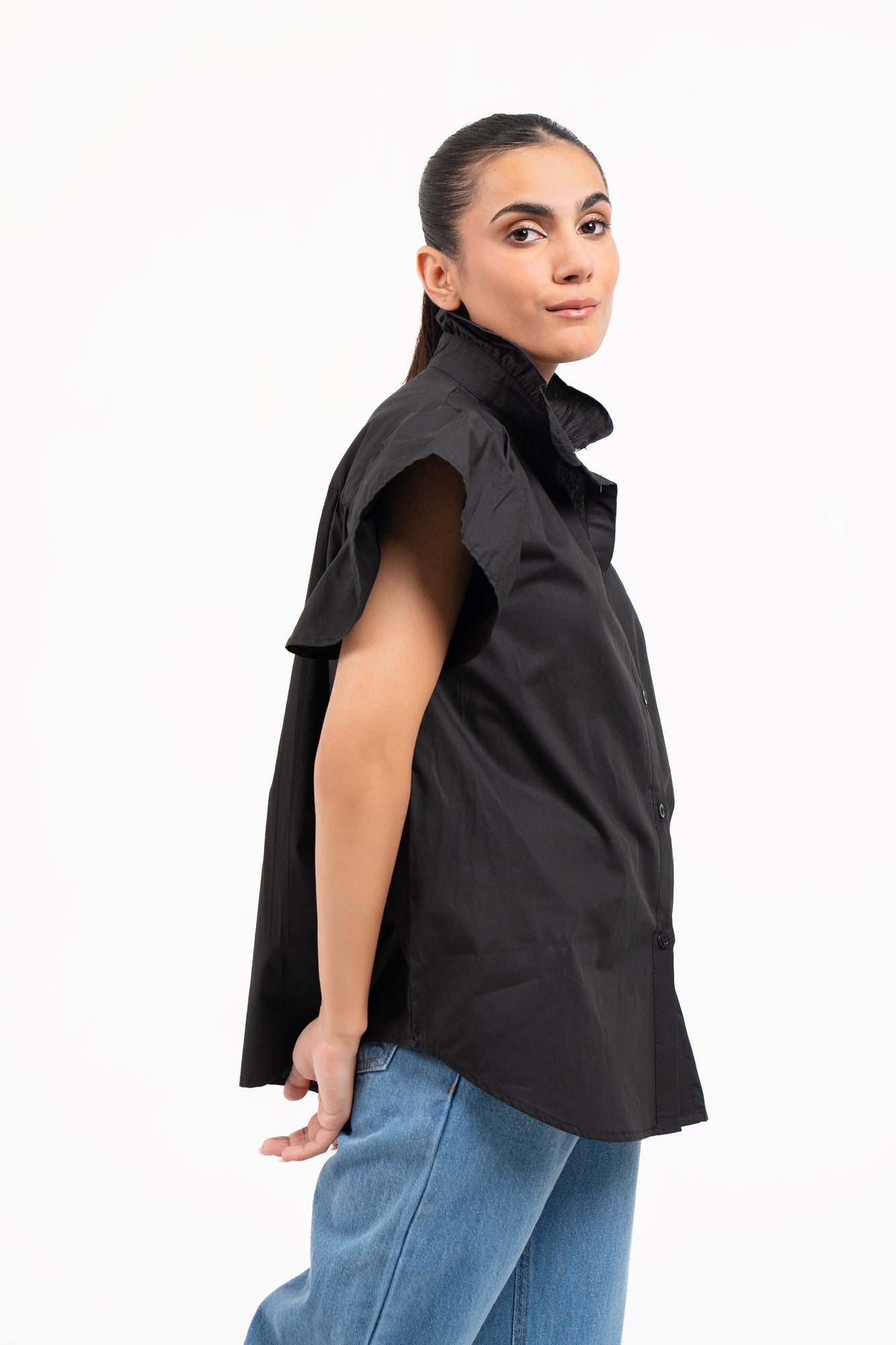 Flutter Sleeve Blouse - Black