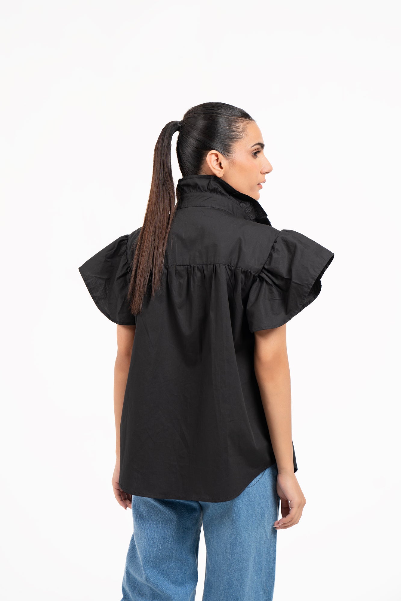 Flutter Sleeve Blouse - Black