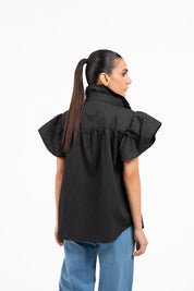 Flutter Sleeve Blouse - Black
