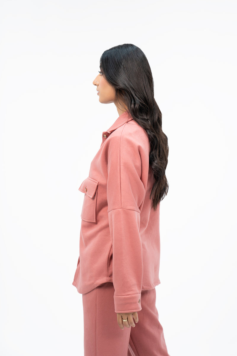 Fleece Overshirts with Pockets - Tea Pink