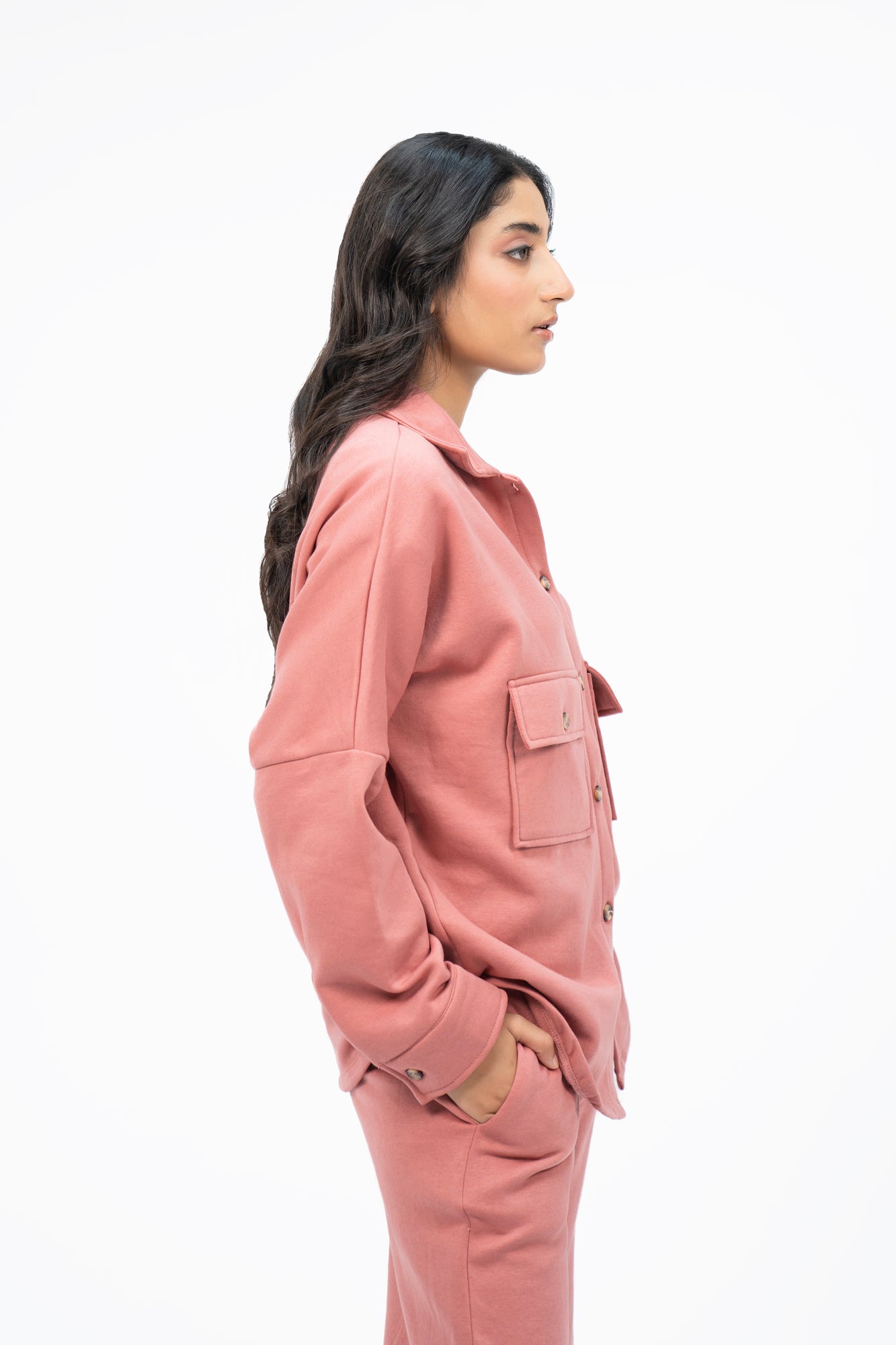 Fleece Overshirts with Pockets - Tea Pink