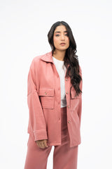 Fleece Overshirts with Pockets - Tea Pink