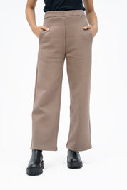 Fleece Wide leg Pant with Pocket - Brown