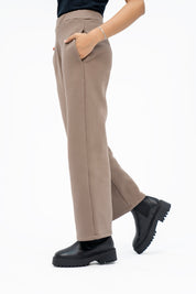 Fleece Wide leg Pant with Pocket - Brown