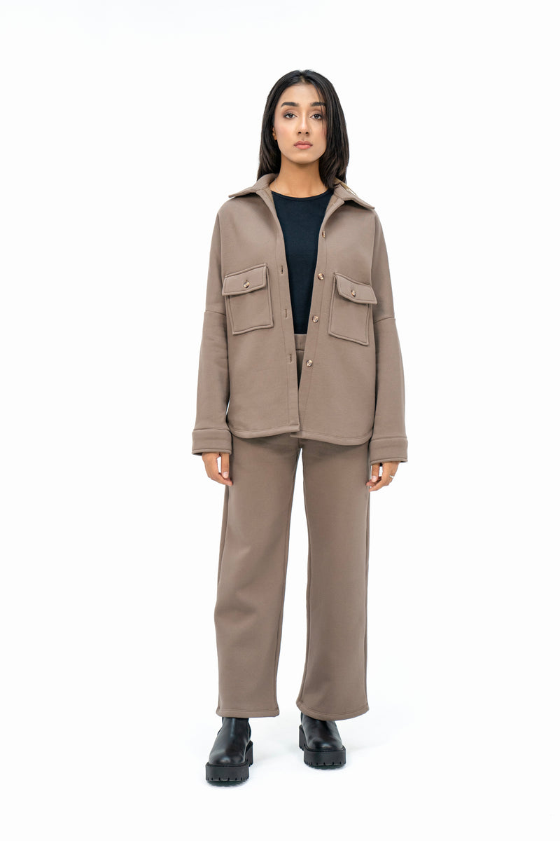 Fleece Overshirts with Pockets - Brown