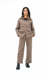 Fleece Overshirts with Pockets - Brown