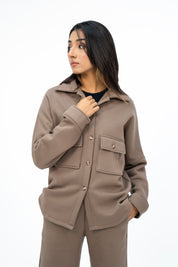 Fleece Overshirts with Pockets - Brown