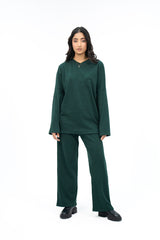 V Neck Oversized Knit Top - Dark Green