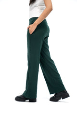 Rib Knit Wide Leg Pant with Pocket - Dark Green