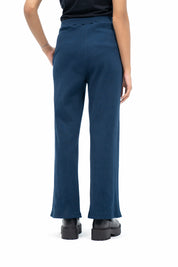 Rib Knit Wide Leg Pant with Pocket - Navy Blue