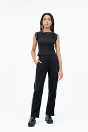 Contrast Trim Ribbed Knit Vest  - Black