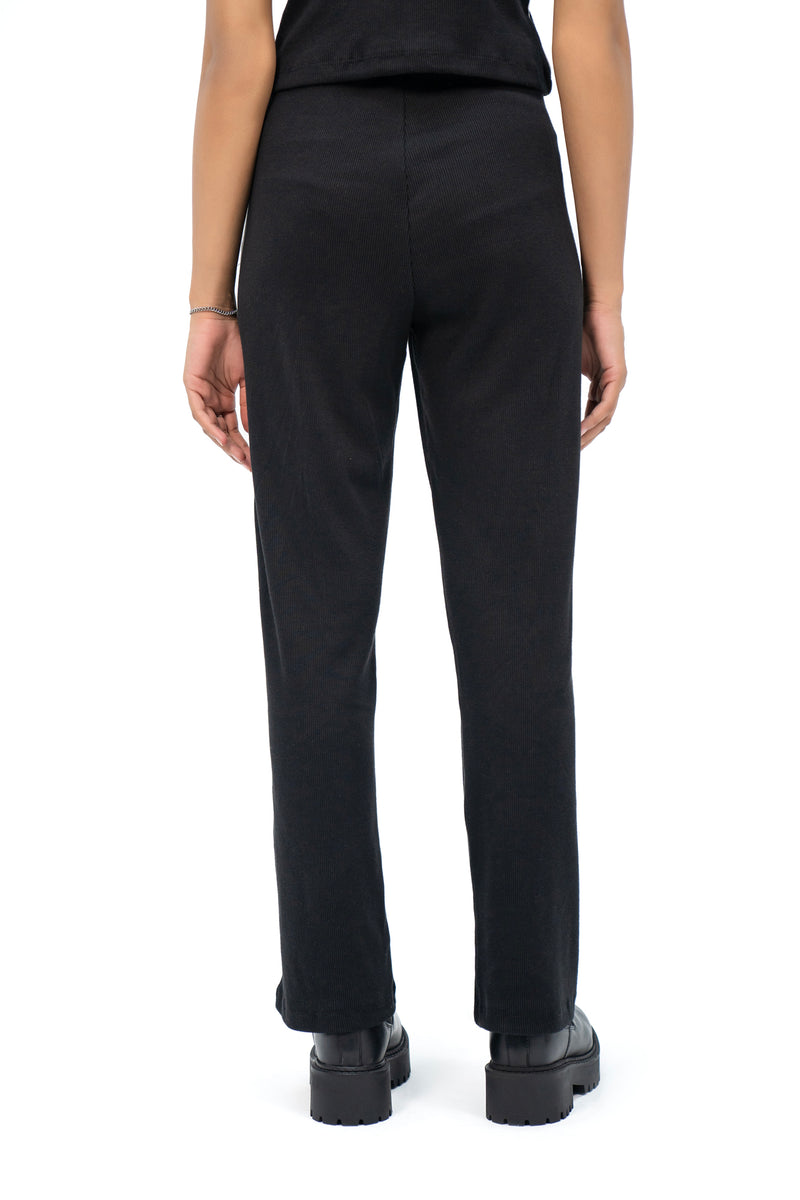 Rib Knit Pant with Contrast Trims - Black