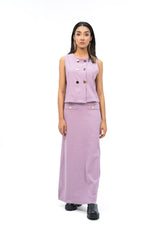 Knit Skirt with Golden Button - Lilac