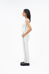 Ribbed Knit Vest with Contrast Trims  - White