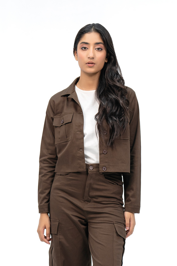 Cropped Jacket - Chocolate Brown