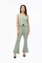 Flared Knit Pant With Side Slit - Pistachio